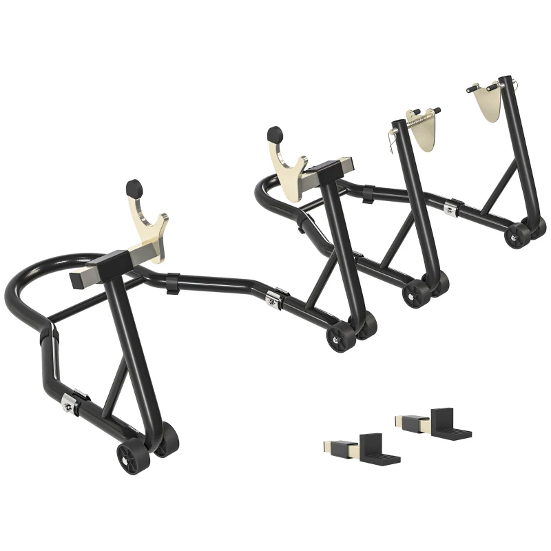 HOMCOM Motorcycle Stand Set, 850 lbs Capacity Front & Rear Combo Wheel Paddock Stand Lift for Dirt Bikes, Black