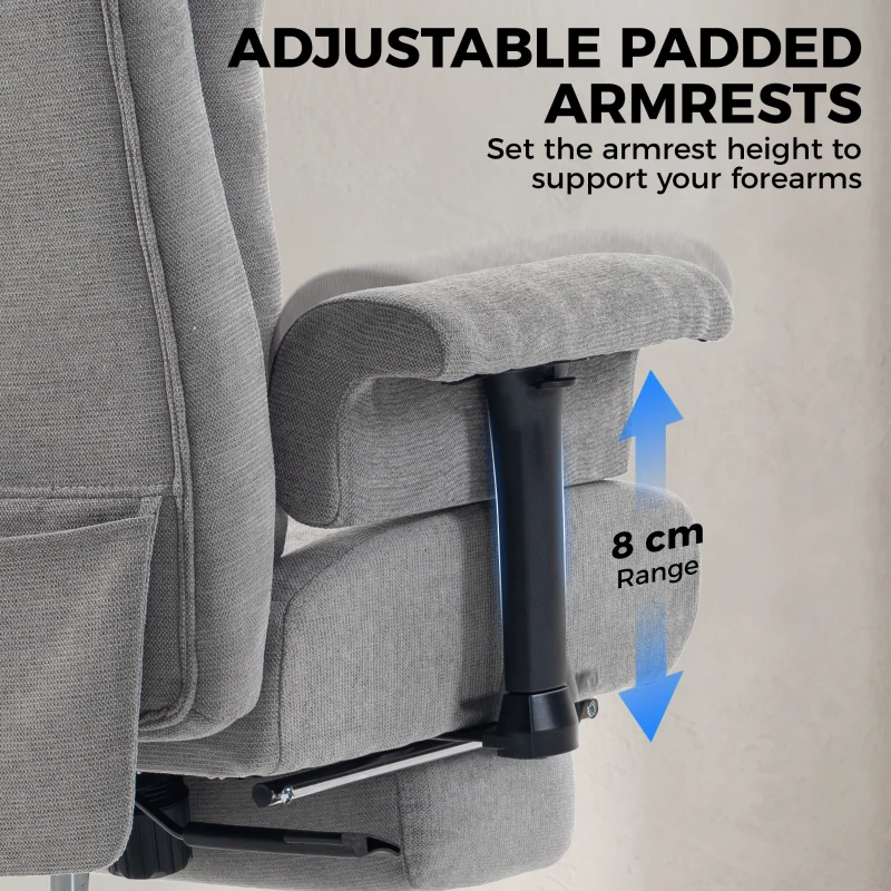 HOMCOM 550lbs Big and Tall Office Chair, Heavy Duty Executive Desk Chair with Adjustable Padded Armrests and High Back, Grey