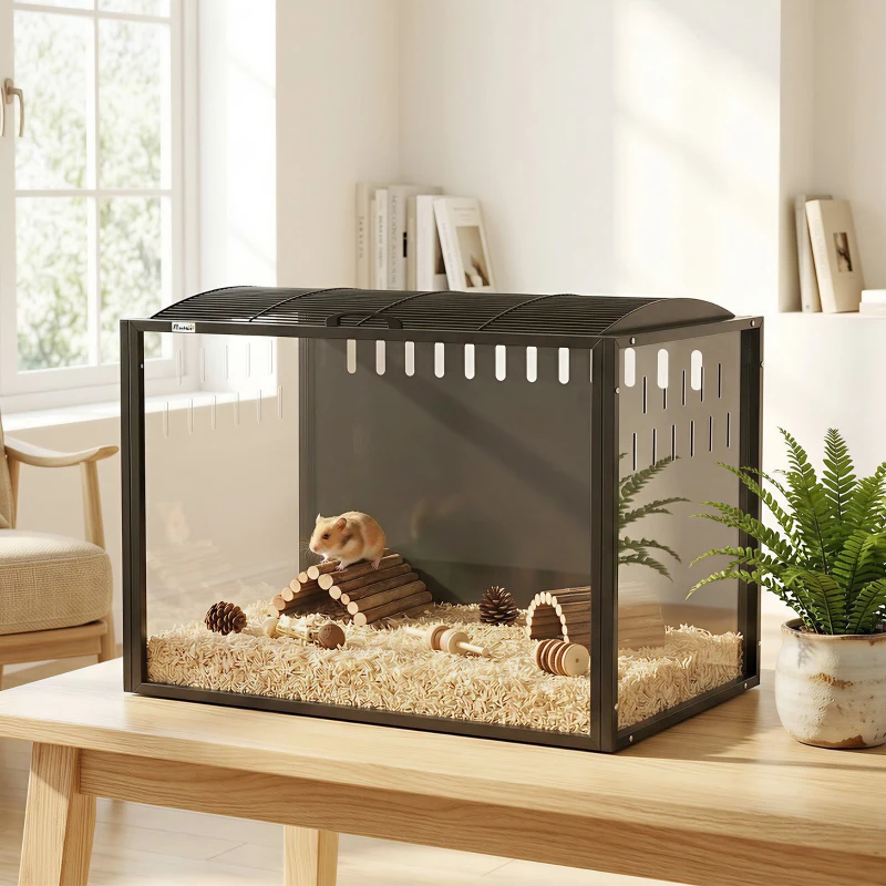 PawHut 31.9" L Hamster Cage, Large Hamster Habitats Steel Frame Chewproof, Deep Bedding Space for Pets Enrichment