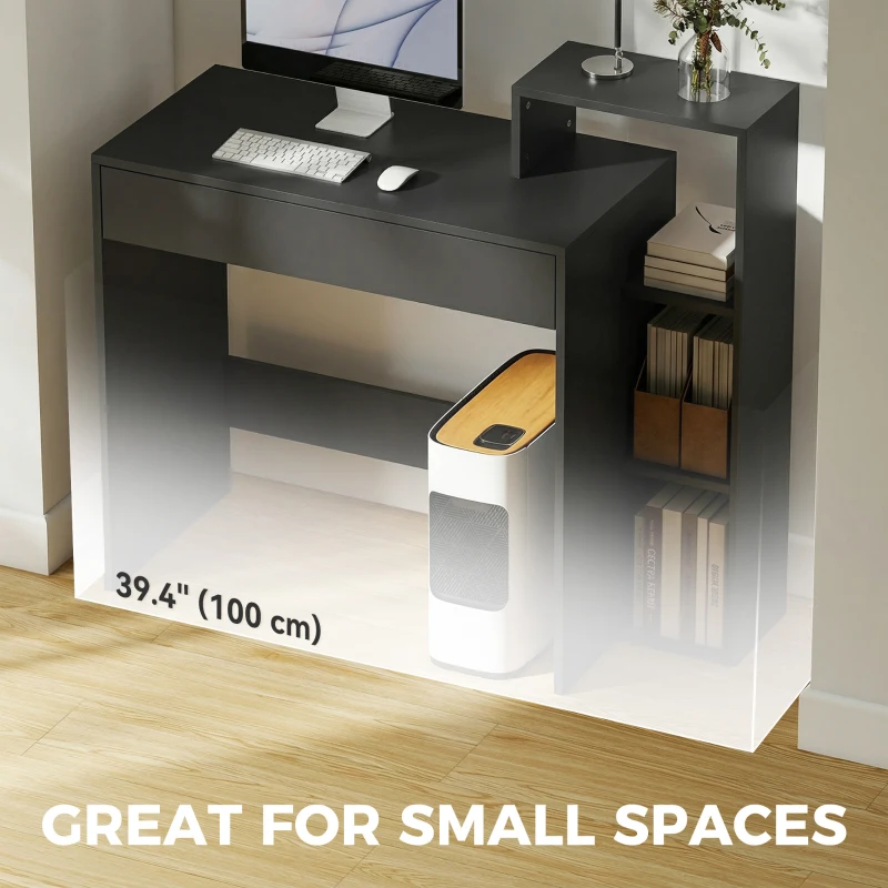 HOMCOM Desk with Storage, Computer Desk with 3 Open Shelves and Drawer Black