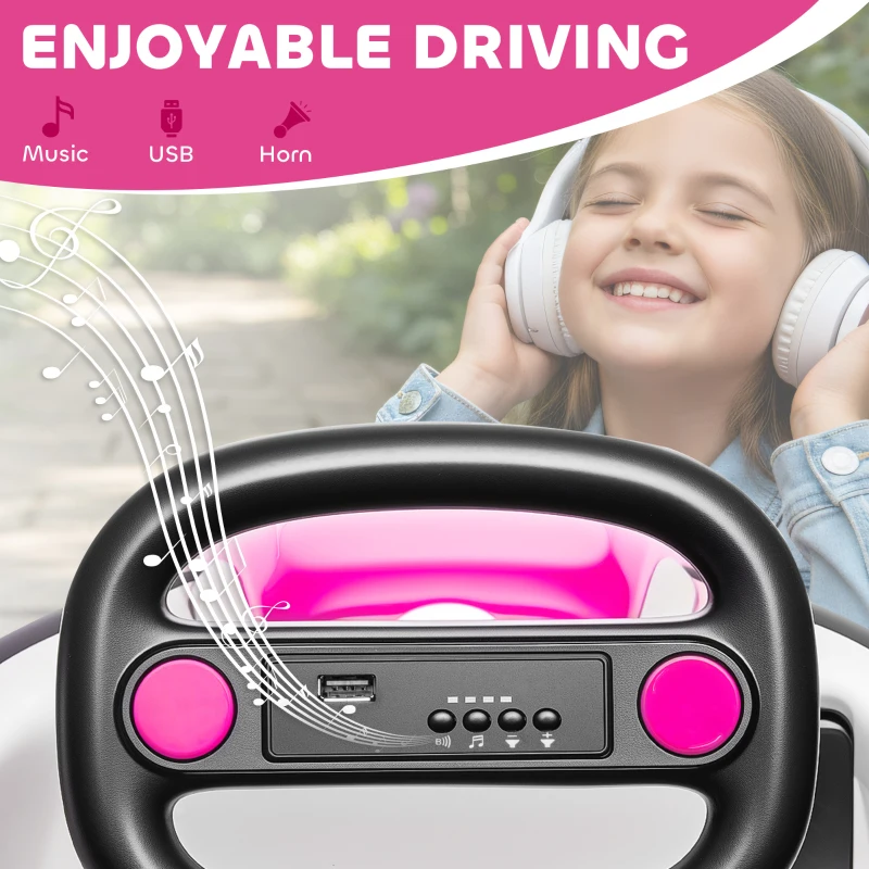 Qaba 6V Bumper Car, Electric Car for Kids with Slow Start, 360° Spin, Music and Horn for 37-72 Months, Pink
