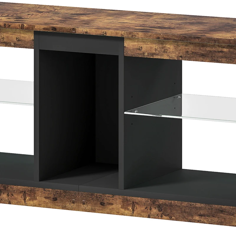 HOMCOM TV Stand Cabinet with LED Lights and Remote Control for TVs up to 65" with Storage Shelves and Compartment Rustic Brown