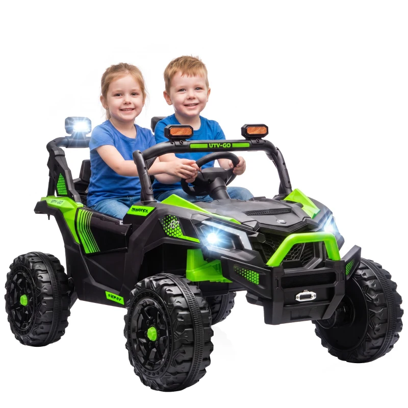 Qaba 24V 2 Seater Ride On Truck Car for Big Kids with Remote Control, Dual Motors, 4-Wheel Suspension for Ages 3-8, Green