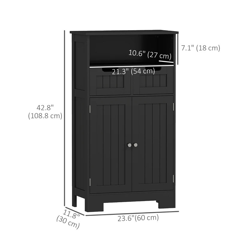 kleankin Freestanding Bathroom Cabinet with Adjustable Shelf and Drawers, Small Cabinet for Bathroom, Living Room, Black