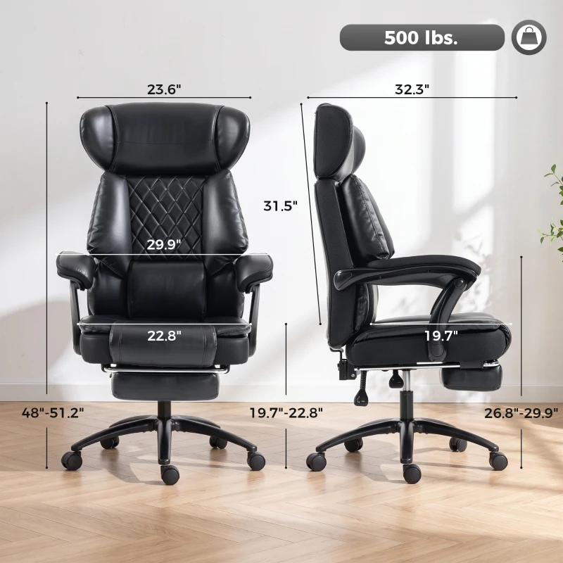HOMCOM Big and Tall Office Chair with Adjustable Headrest, 500 lbs, Wide Seat, Lumbar Support, Desk Chair, Footrest