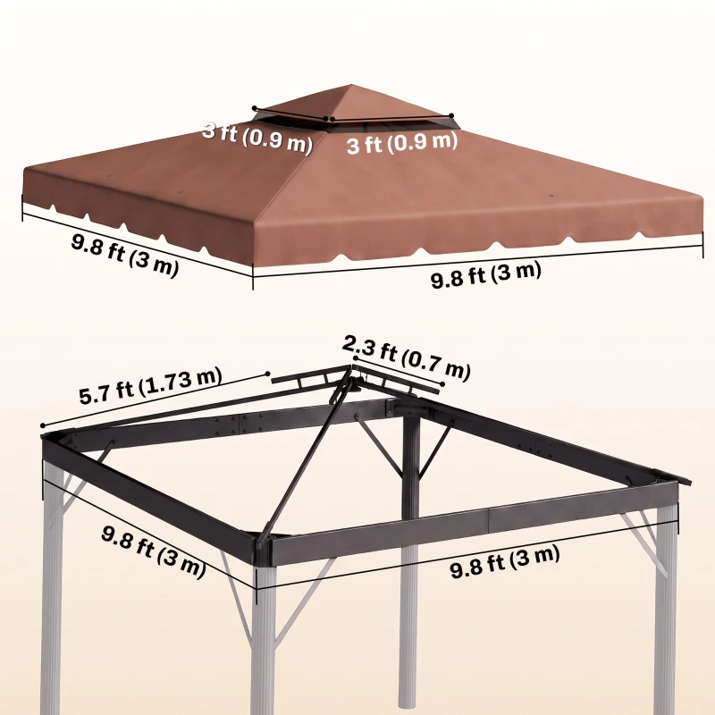 Outsunny 10' x 10' Gazebo Replacement Canopy, Gazebo Top Cover with Double Vented Roof for Garden Patio Outdoor TOP ONLY, Coffee