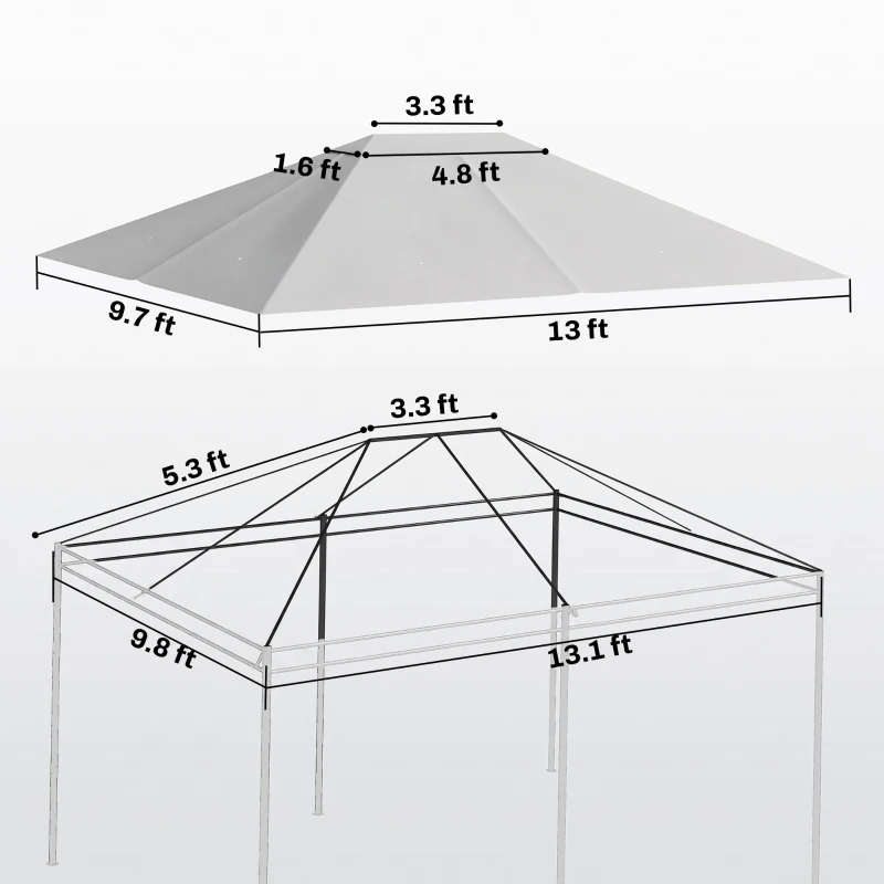 Outsunny 10' x 13' Gazebo Canopy Replacement Roof for 84C-116, Light Gray