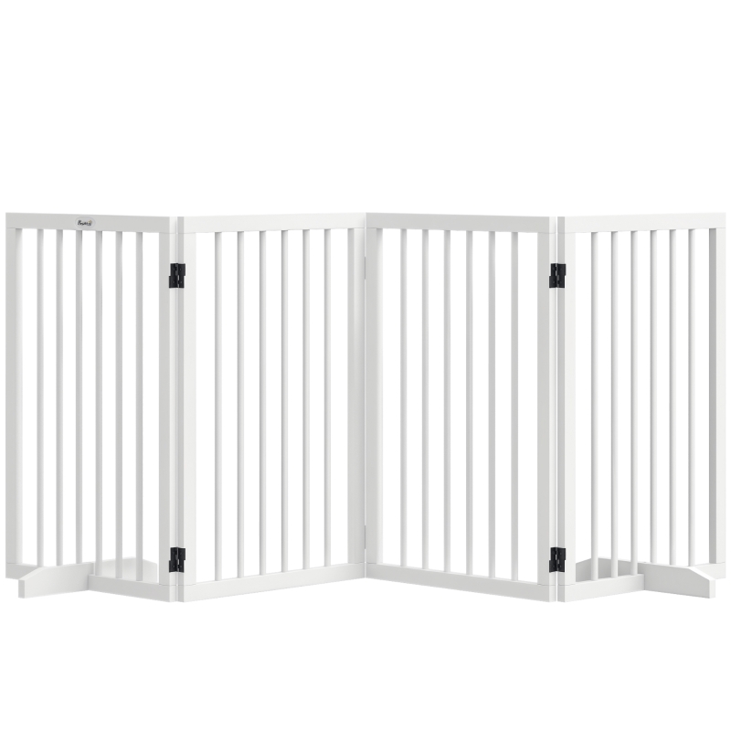 PawHut Free Standing Pet Gate, Foldable Dog Gates with 2 Support Feet, 4 Panels for Doorway Stairs, White