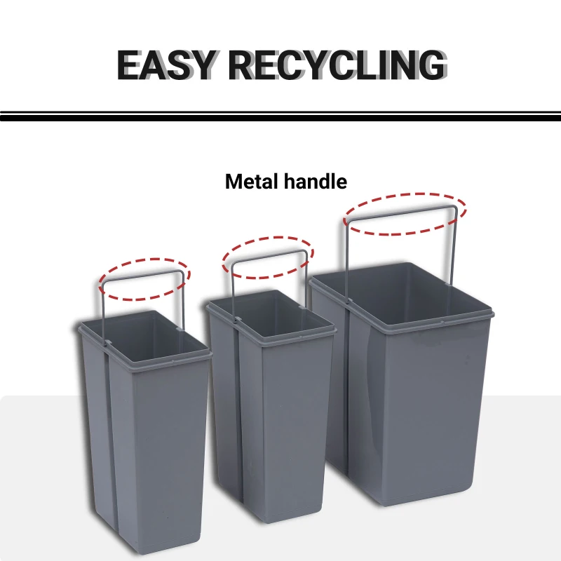 HOMCOM Pull Out Trash Can Under Cabinet, 10.6 Gallon (40L) Slide Out Garbage Can with 3 Removable Compartments, Grey