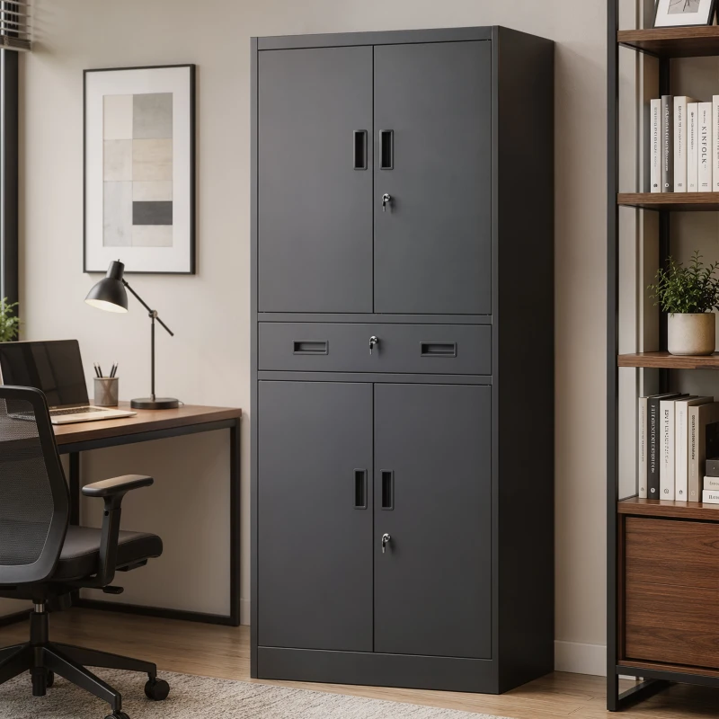 HOMCOM Metal Storage Cabinet with Locking Doors and Drawer,  71" Tall Lockable Garage Storage Cabinet with Adjustable Shelves