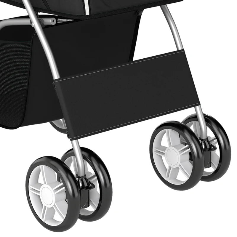PawHut Pet Stroller with Reflective Strips, Foldable Cat Stroller with 360° Swivel Wheels for Small Dogs and Cats, Black