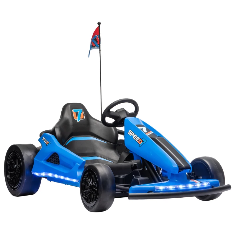 Qaba 24V Electric Drift Go Kart for Kids with Dual Motors, Soft Start, PU Wheels, 7.5MPH High Speed, for Ages 6-14, Blue