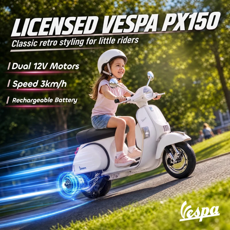 Qaba 12V Kid Motorcycle, Electric Motorbike with Training Wheels, Rear Suspension, Steering Limitation for 3-6 Years, White