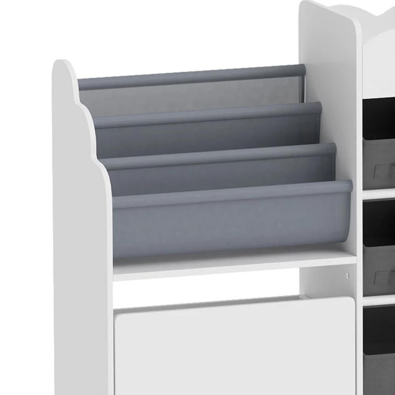 Qaba Kids Toy Storage Organizer, Kids Bookshelf with 8 Fabric Bins, 2 Rolling Drawers, Open Shelves for Kids Room, White