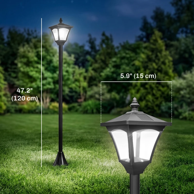 Outsunny 47" Single Solar Lamp Post, 30 Lumens Garden Solar-Powered LED Streetlight Style Outdoor Light Waterproof 5-6 Hours with Base for Lawn Pathway Walkway, Black
