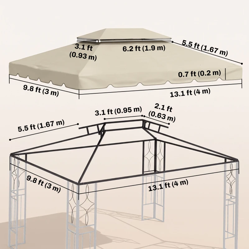 Outsunny 13' x 10' Gazebo Replacement Canopy, Gazebo Top Cover with Double Vented Roof for Garden Patio(TOP ONLY), Beige