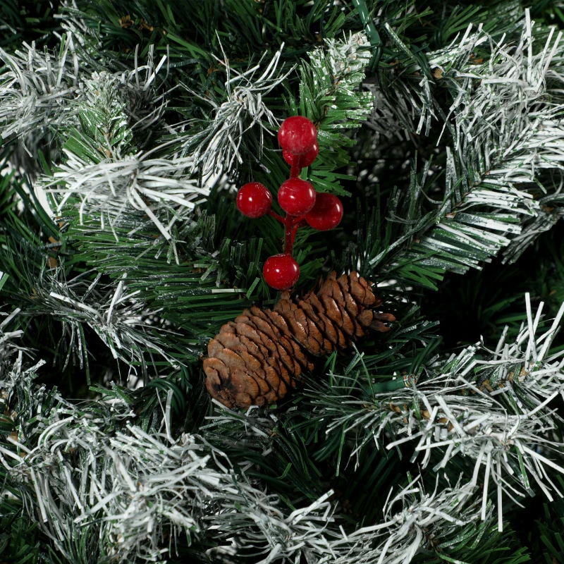 HOMCOM 9ft Flocked Prelit Christmas Tree Spruce, Dual Colour, Remote, Hinged Artificial Xmas Tree with Pinecones, Berries
