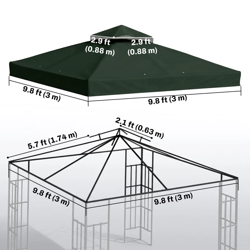 Outsunny 10' x 10' Gazebo Canopy Replacement Cover, 2-Tier Garden Gazebo Roof Replacement, UPF30+, TOP COVER ONLY, Green