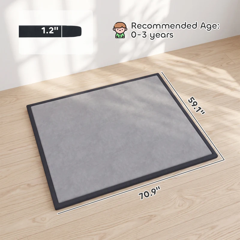Qaba 1.2" Thick Baby Play Mat, 71" x 59" Playpen Mat, Non-Slip, Water-Resistant, Soft Flannel for Crawling Playing, Dark Gray