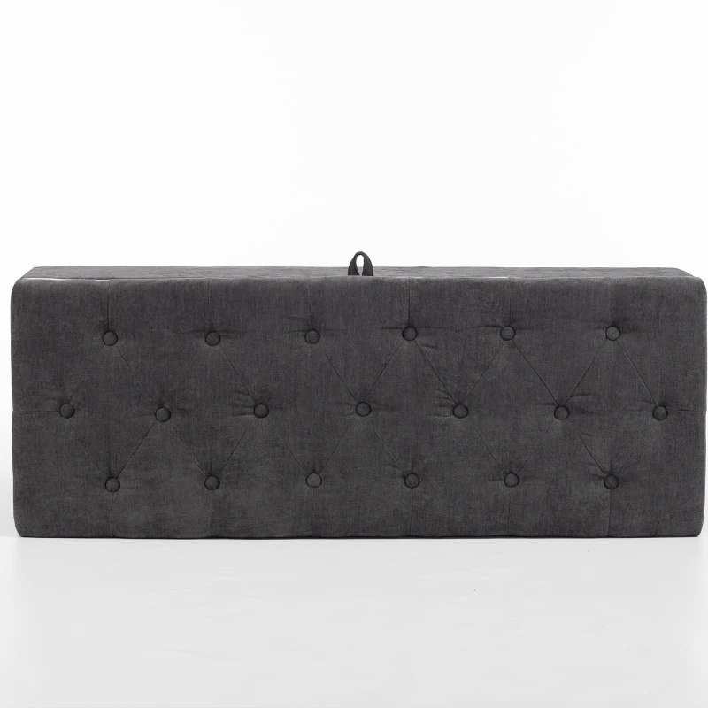HOMCOM Storage Ottoman Bench, Linen-Look Upholstered Seat, 264 LBS Capacity, End of Bed Bench, Dark Grey