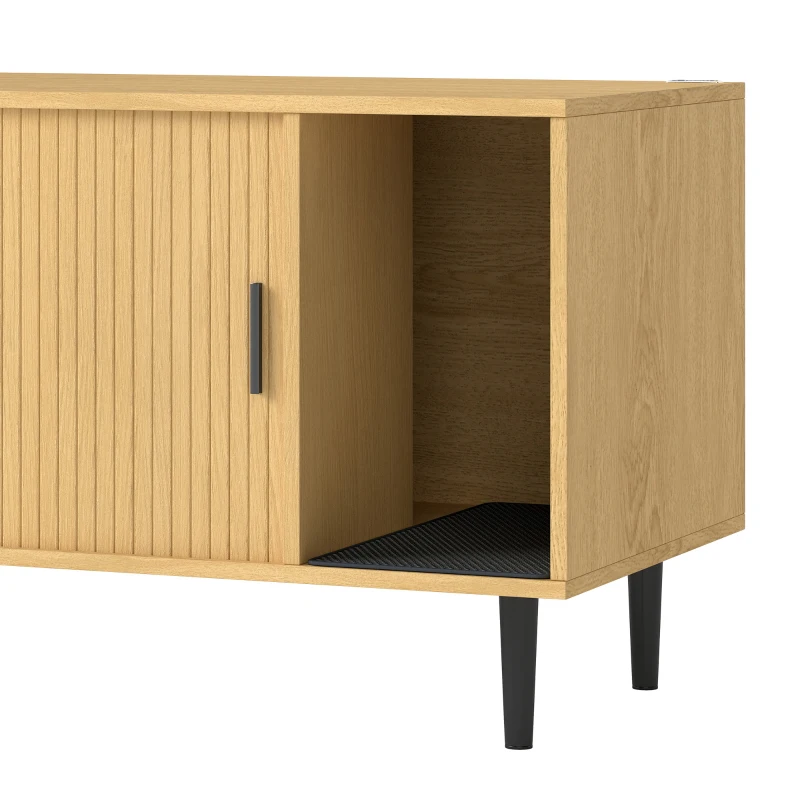 PawHut Cat Litter Box Enclosure with Sliding Door, Litter Mat, Fit Most of Litter Box, End Table, Modern Style