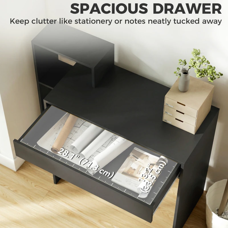 HOMCOM Desk with Storage, Computer Desk with 3 Open Shelves and Drawer Black