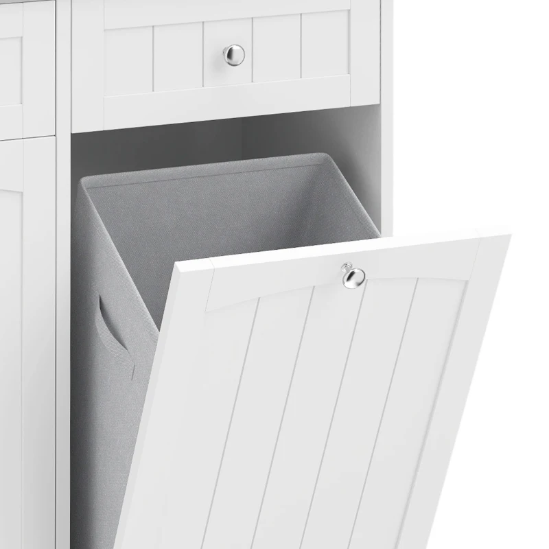 HOMCOM Laundry Cabinet with 2 Removable Laundry Bags, Tilt-Out Laundry Hamper with 2 Drawers, White