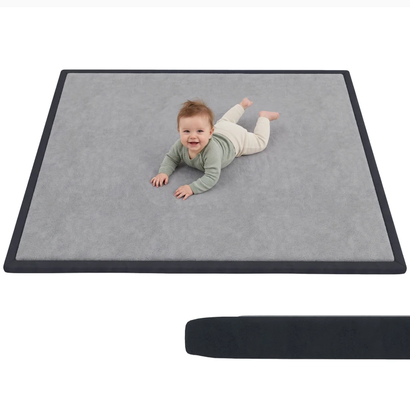 Qaba Baby Play Mat, 1.2" Thick, 71" x 59", Soft Flannel, Water-Resistant, Non-Slip Backing for Crawling Playing, Dark Grey