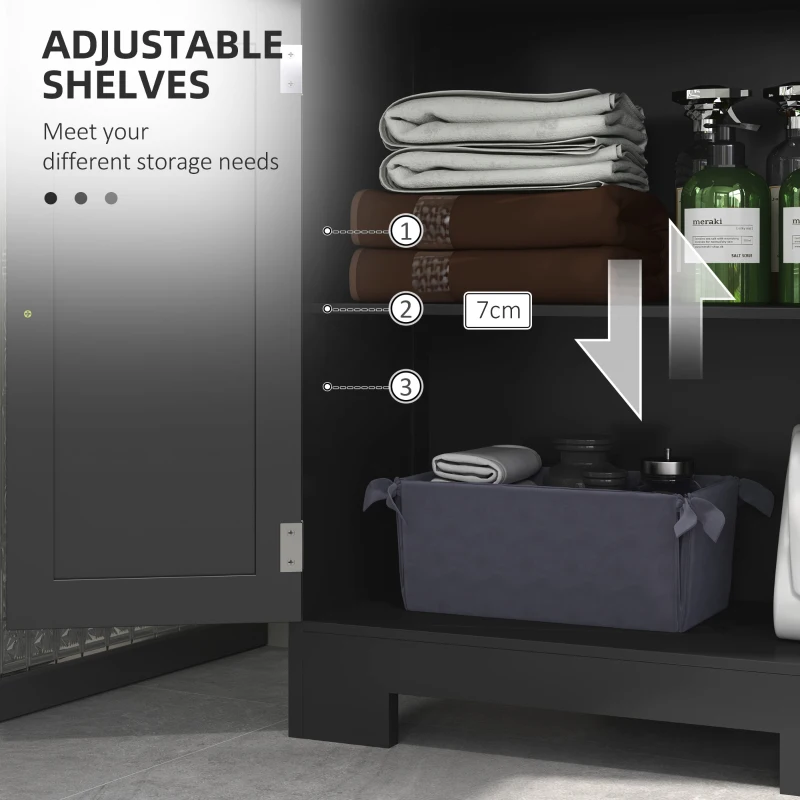 kleankin Freestanding Bathroom Cabinet with Adjustable Shelf and Drawers, Small Cabinet for Bathroom, Living Room, Black