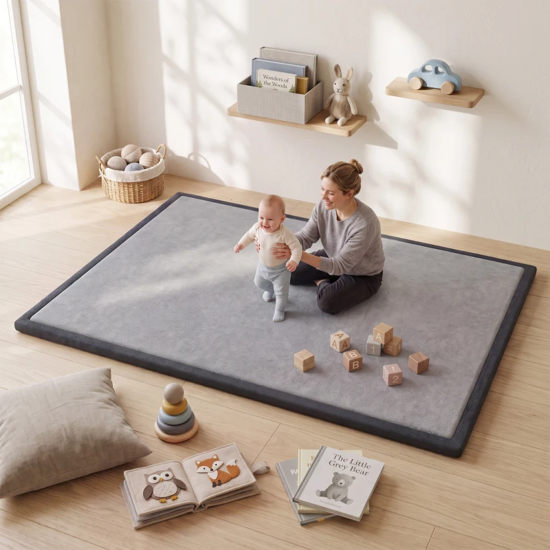 Qaba Baby Play Mat, 1.2" Thick, 71" x 59", Soft Flannel, Water-Resistant, Non-Slip Backing for Crawling Playing, Dark Grey