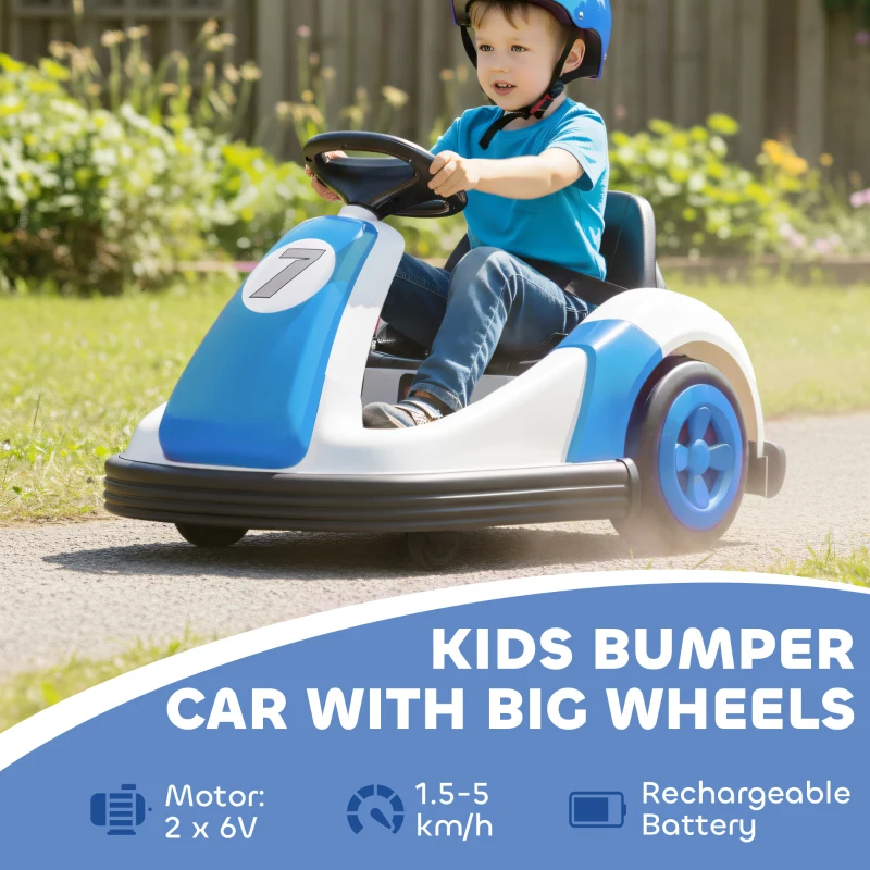Qaba 6V Bumper Car, Electric Car for Kids with Slow Start, 360° Spin, Music and Horn for 37-72 Months, Blue