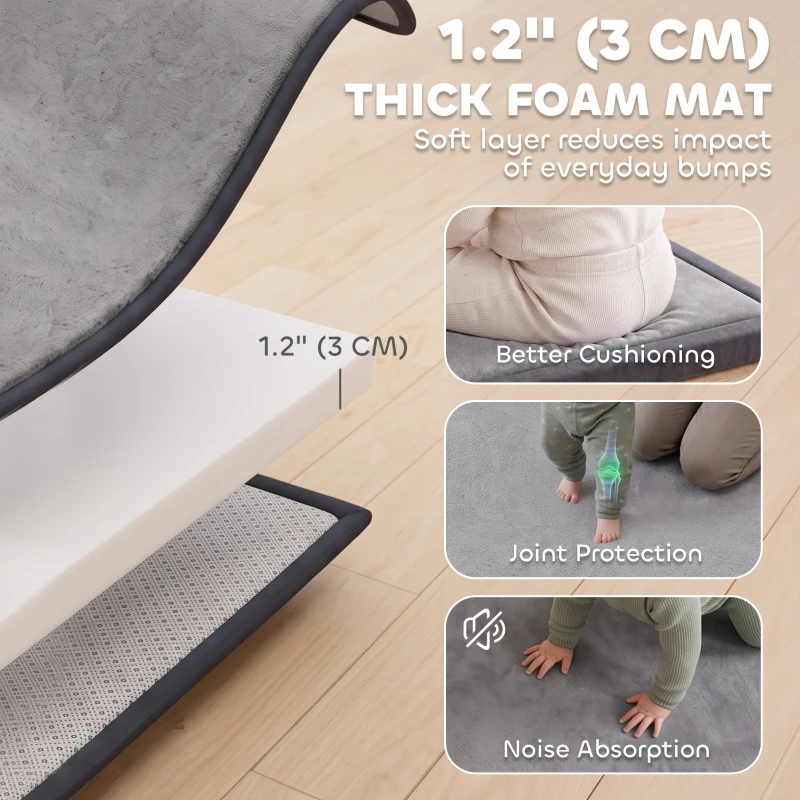 Qaba Baby Play Mat, 1.2" Thick, 71" x 59", Soft Flannel, Water-Resistant, Non-Slip Backing for Crawling Playing, Dark Grey