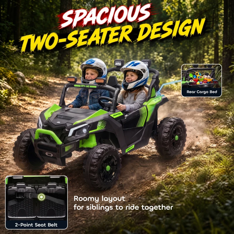 Qaba 24V 2 Seater Ride On Truck Car for Big Kids with Remote Control, Dual Motors, 4-Wheel Suspension for Ages 3-8, Green