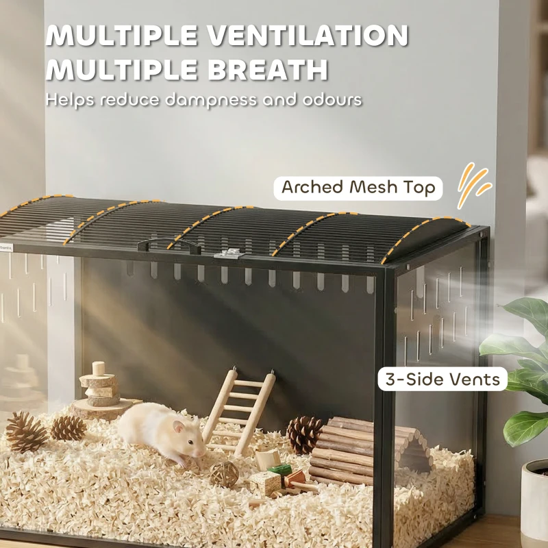 PawHut 31.9" L Hamster Cage, Large Hamster Habitats Steel Frame Chewproof, Deep Bedding Space for Pets Enrichment