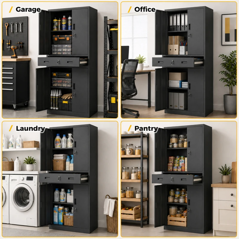 HOMCOM Metal Storage Cabinet with Locking Doors and Drawer,  71" Tall Lockable Garage Storage Cabinet with Adjustable Shelves