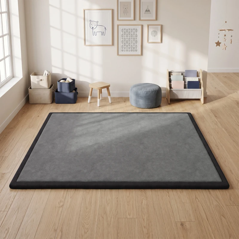 Qaba 1.2" Thick Baby Play Mat, 71" x 59" Playpen Mat, Non-Slip, Water-Resistant, Soft Flannel for Crawling Playing, Dark Gray