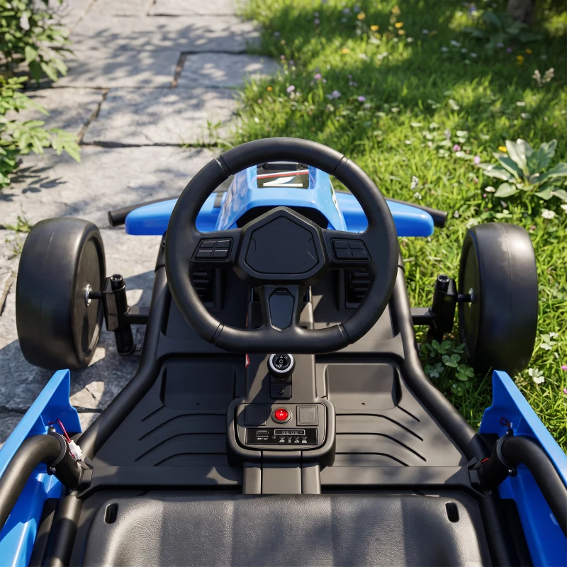 Qaba 24V Electric Drift Go Kart for Kids with Dual Motors, Soft Start, PU Wheels, 7.5MPH High Speed, for Ages 6-14, Blue