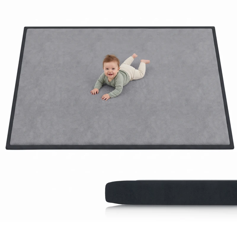Qaba 1.2" Thick Baby Play Mat, 110" x 79" Playpen Mat, Non-Slip, Water-Resistant, Soft Flannel for Crawling, Dark Gray