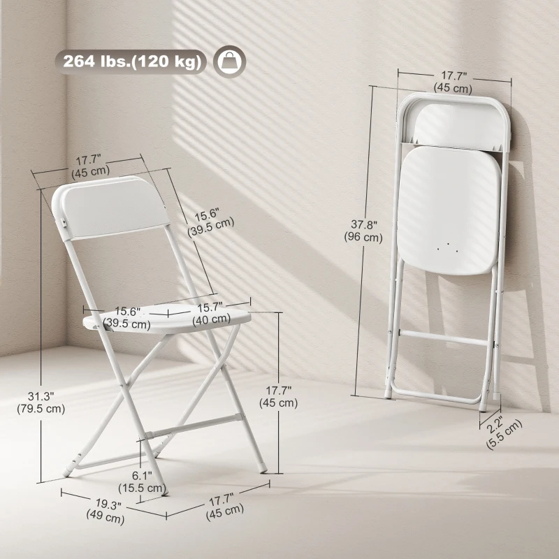 HOMCOM 4 Pack Folding Chairs with Drain Holes, Metal Frame, Portable Lightweight Chairs for Home, Office, White
