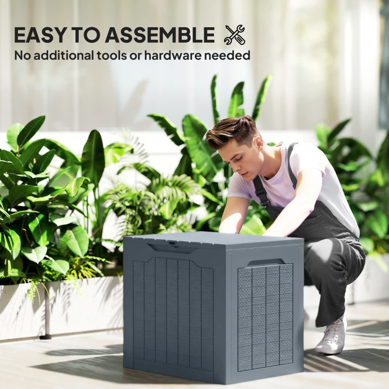 Outsunny 30 Gallon Deck Box, Resin Outdoor Storage Box with Handles, Waterproof and UV Resistant Storage Container, Light Grey