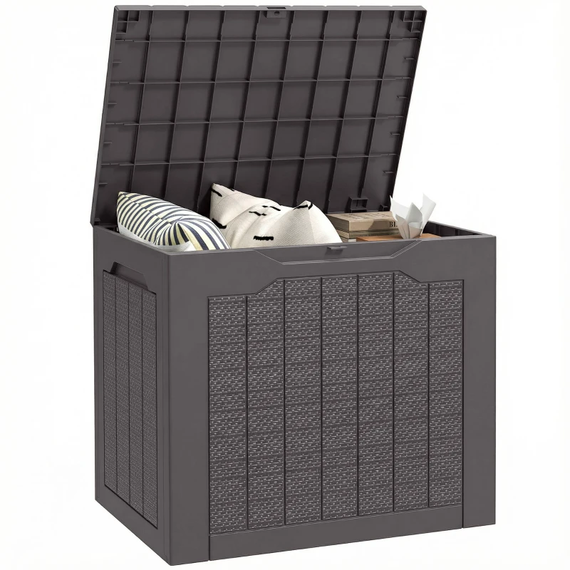 Outsunny 30 Gallon Deck Box, Resin Outdoor Storage Box with Handles, Waterproof and UV Resistant Storage Container