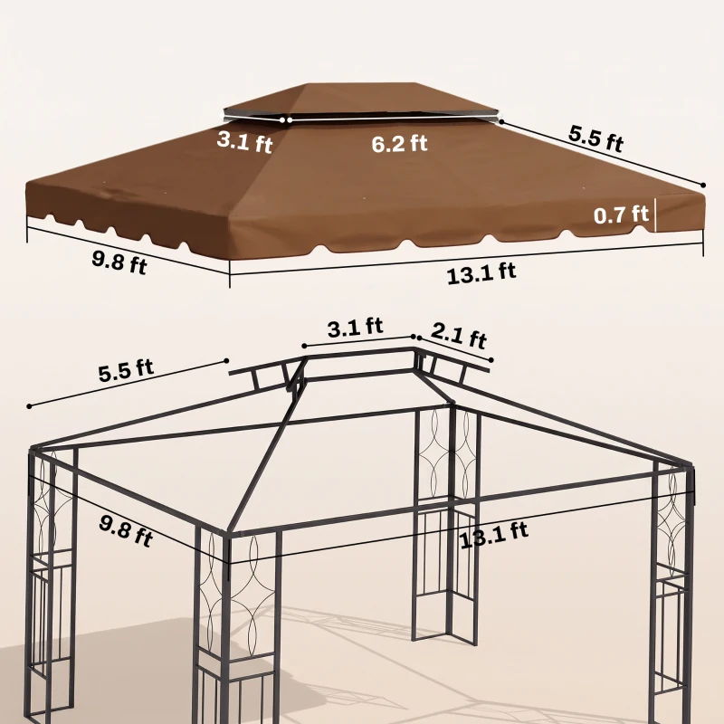 Outsunny Model 84C-101 or 84C-144 13' x 10' Gazebo Replacement Canopy, Gazebo Top with Double Vented Roof (TOP ONLY), Coffee