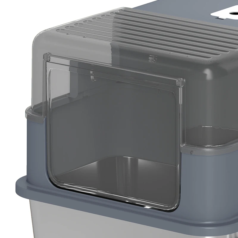 PawHut Stainless Steel Cat Litter Box with Lid, High Sided Enclosed Metal Litter Box w/ Scoop, Deodorization Bags for Cats