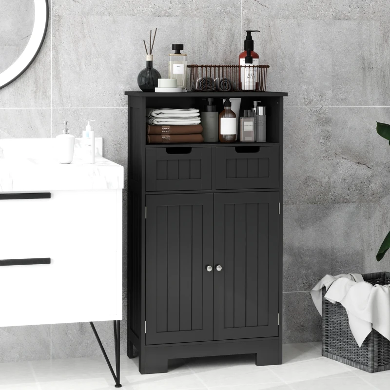 kleankin Freestanding Bathroom Cabinet with Adjustable Shelf and Drawers, Small Cabinet for Bathroom, Living Room, Black