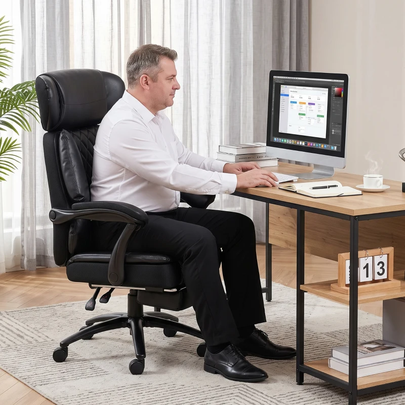 HOMCOM Big and Tall Office Chair with Adjustable Headrest, 500 lbs, Wide Seat, Lumbar Support, Desk Chair, Footrest