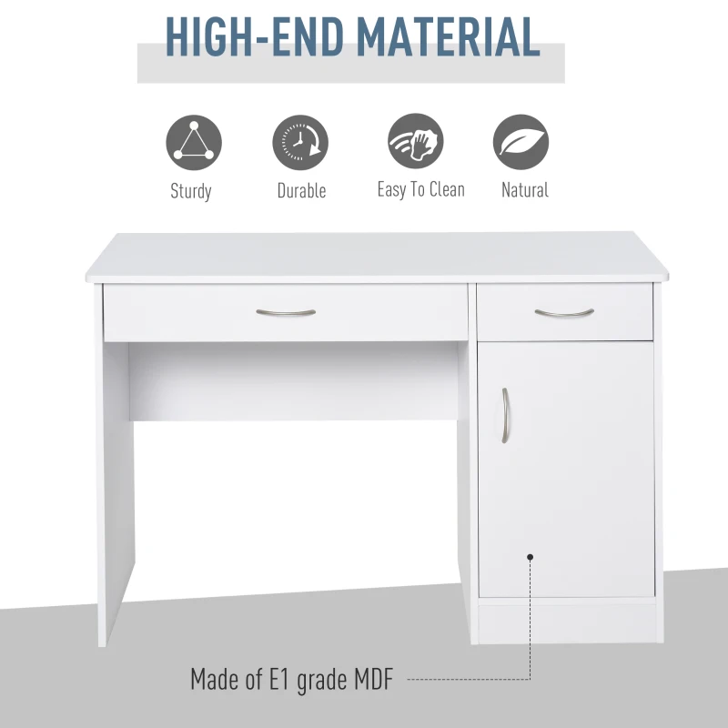 HOMCOM Computer Desk with Storage Drawers, Study Writing Table with Cabinet Adjustable Shelf for Home Office Workstation Bedroom, White