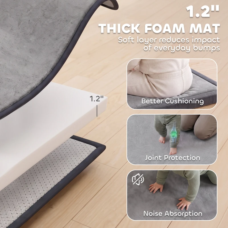 Qaba 1.2" Thick Baby Play Mat, 71" x 59" Playpen Mat, Non-Slip, Water-Resistant, Soft Flannel for Crawling Playing, Dark Gray