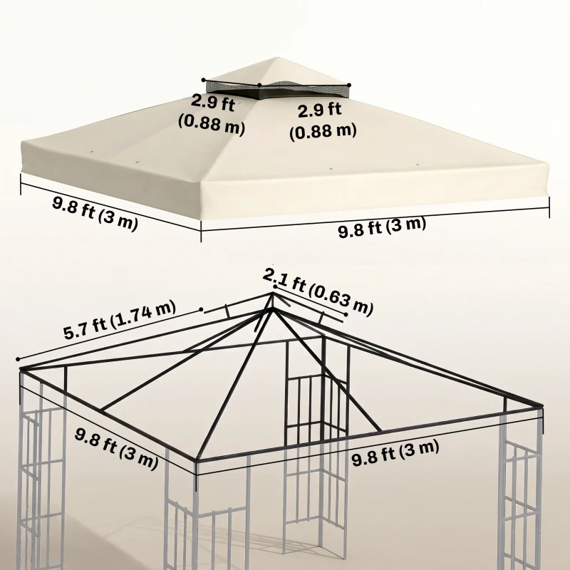 Outsunny 10' x 10' Gazebo Canopy Replacement Cover, 2-Tier Garden Gazebo Roof Replacement, UPF30+, TOP COVER ONLY, Cream White