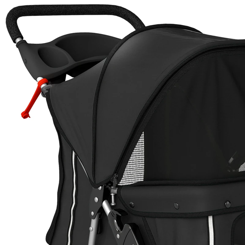 PawHut Pet Stroller with Reflective Strips, Foldable Cat Stroller with 360° Swivel Wheels for Small Dogs and Cats, Black