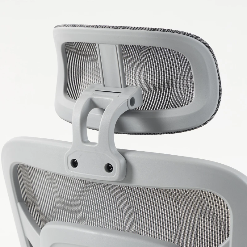 HOMCOM Ergonomic Office Chair with Lumbar Support, 2D Headrest, Mesh Reclining Desk Chair with Footrest, Swivel Wheels, Grey